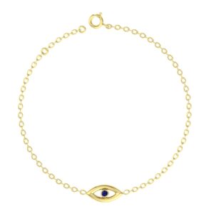 Evil Eye Bracelet 9k solid gold and natural Gemstone blue sapphire 6.75 inches