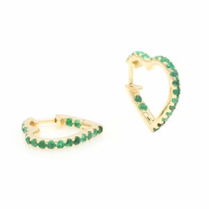 14.60MM SOLID GOLD & NATURAL GEMSTONE FLAT POST HEART SHAPE HOOP Earrings