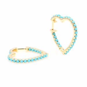 18.90MM SOLID GOLD & NATURAL GEMSTONE FLAT POST HEART SHAPE HOOP Earrings