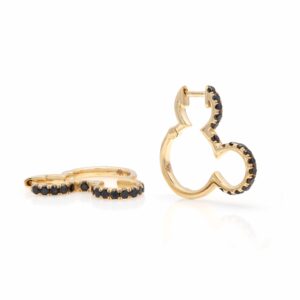 16.70MM SOLID GOLD & NATURAL GEMSTONE FLAT POST MICKEY SHAPE HOOP Earrings