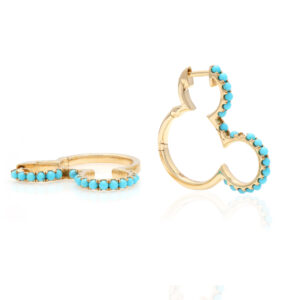 19.60MM SOLID GOLD & NATURAL GEMSTONE FLAT POST MICKEY SHAPE HOOP Earrings