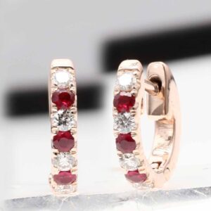 10MM SOLID GOLD NATURAL DIAMOND & GEMSTONE FLAT POST HOOP EARRINGS