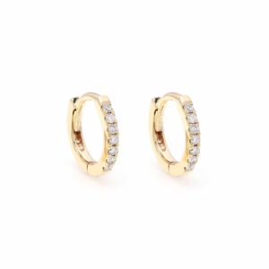 9MM GOLD & DIAMOND ROUND POST HOOP EARRINGS