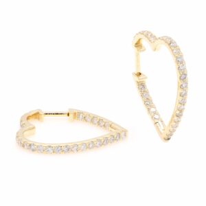 13.90MM GOLD & DIAMOND FLAT POST HEART HOOP EARRINGS