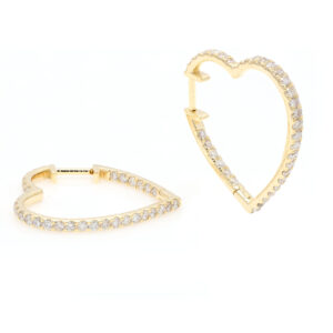 21MM GOLD & DIAMOND FLAT POST HEART HOOP EARRINGS