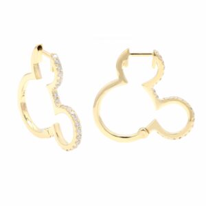 16.70MM GOLD & DIAMOND FLAT POST MICKEY HOOP EARRINGS