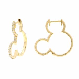 20MM GOLD & DIAMOND FLAT POST MICKEY HOOP EARRINGS