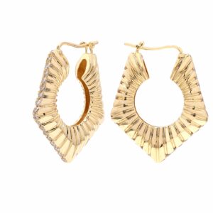 30MM GOLD & DIAMOND CURVE POST PENTAGON HOOP EARRINGS