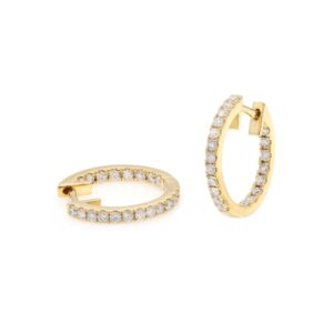 15MM GOLD & DIAMOND FLAT POST HOOP EARRINGS